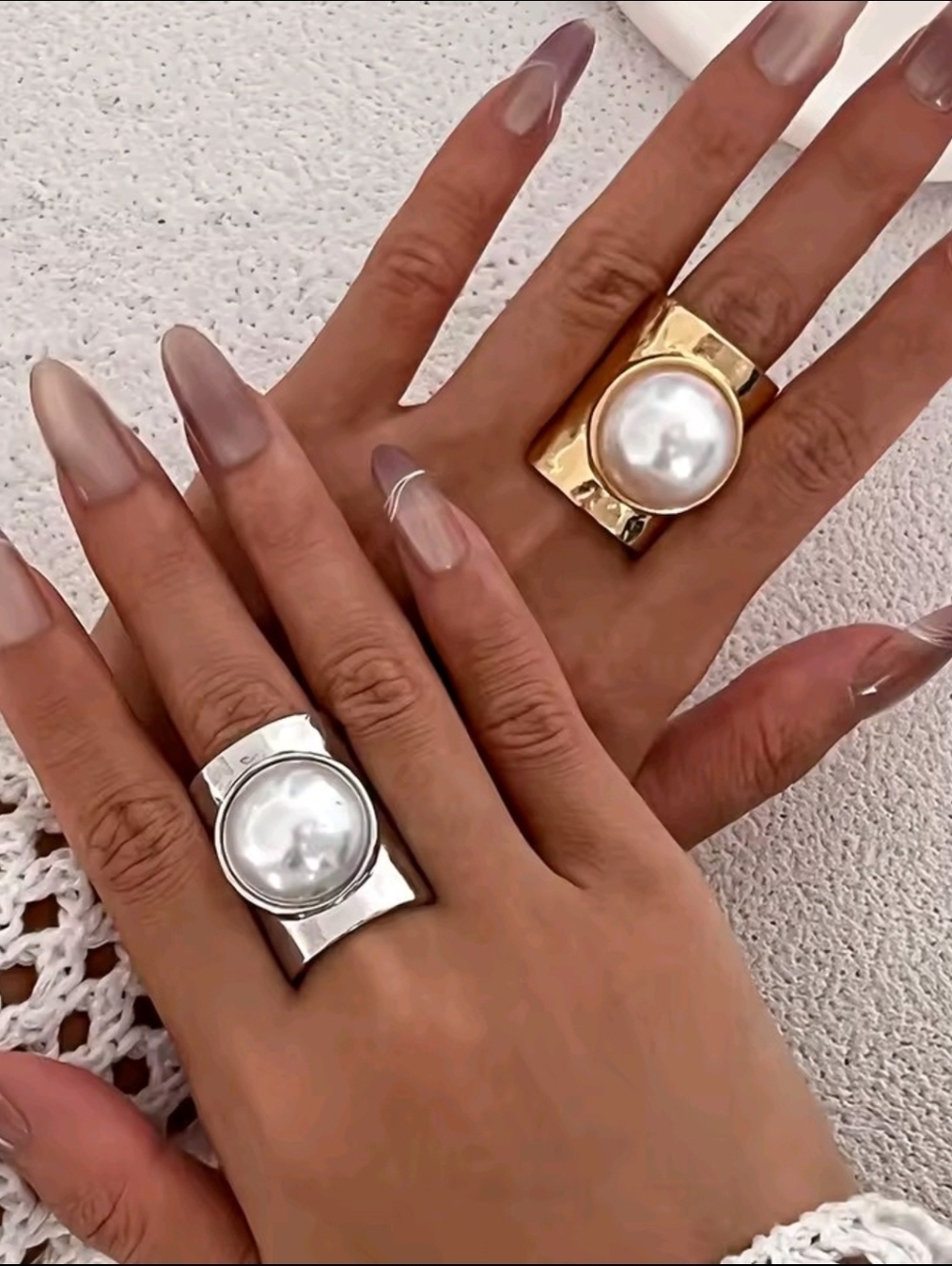 Silver Pearl Dome Statement Ring - White Pearl Accent - Picture 4 of 5